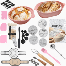 142pcs Sourdough Bread Baking Supplies for Fermentation Basket,,Foldable Silicone Bread Fermentation Basket, [10" Oval + 9" Round]