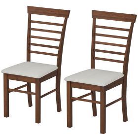 HOMCOM Wooden Dining Chairs Set of 2, Farmhouse Upholstered Kitchen Chairs with Rubber Wood Frame, Dark Brown and Beige