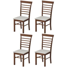 HOMCOM Wooden Dining Chairs Set of 4, Farmhouse Upholstered Kitchen Chairs with Rubber Wood Frame, Dark Brown and Beige