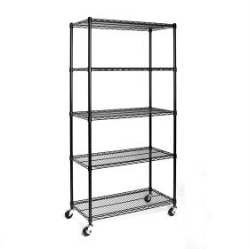 Heavy Duty 5 Tier Adjustable Metal Storage Shelf 90x45x180cm Black Powder Coated Steel Freestanding Utility Rack for Home Kitchen Garage Warehous