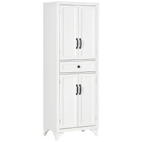 HOMCOM 67" 4-Door Kitchen Pantry with Drawer and Adjustable Shelves, White