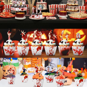 48Pcs Halloween Cupcake Toppers Wrappers Rip Kit Bloody Zombie Hand Cupcake Pick Decorations For Halloween Horror Movie Bloody Theme Birthday Par (Option: 48pcs)