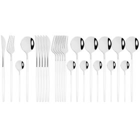 Commercial & Household 24Pcs Dinnerware Set Stainless Steel Flatware Tableware (Color: White Silver, Type: Flatware Set)
