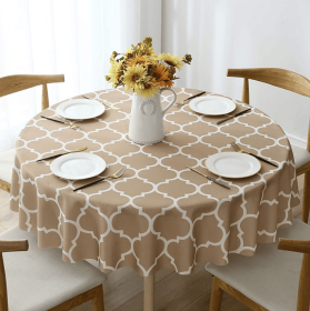 Tablecloth For Round Tables Waterproof Satin Resistant Washable Dining Table Protector (Color: khaki, size: 152*152cm)