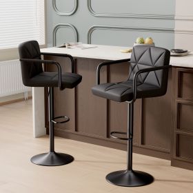 Bar Stools Set of 2, Seat Adjustable Height 25.5-34.5IN Barstools with Back & Arms (Color: Black)