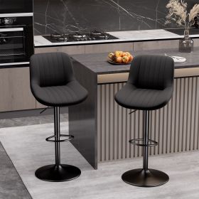 Bar Stools Set of 2, Kitchen Swivel Counter Barstool Adjustable Height Island Bar Chairs Modern Stools (Color: Black)