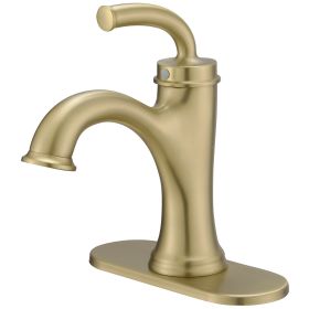Single Handle Bathroom Faucet For One Hole with 3 Holes Deck Plate and Metal Drain In Matte Black (Color: Brushed Gold)