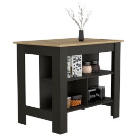 Delos Kitchen Island, kitchen table 35" H, Four Legs, Three Open Storage Shelves (Color: Black)