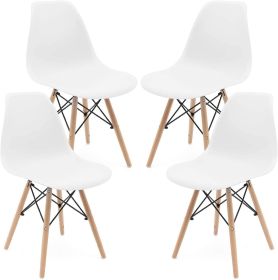 Set of 4 Modern Style Dining Chair, Shell Lounge Plastic Chair for Kitchen, Dining, Bedroom (Color: White)