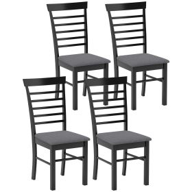 HOMCOM Wooden Dining Chairs Set of 4, Farmhouse Upholstered Kitchen Chairs with Rubber Wood Frame, Black and Gray (Title: Default Title)